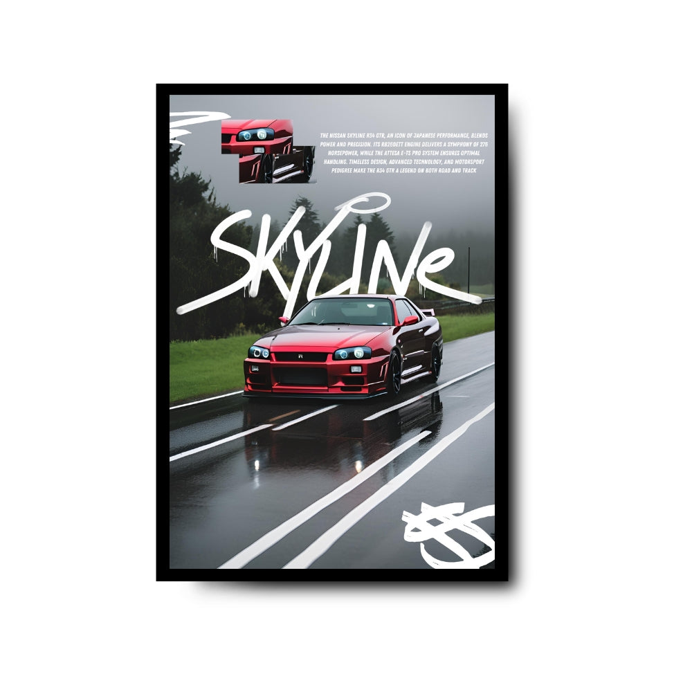 Plakat Nissan Skyline R34 GTR Czerwony