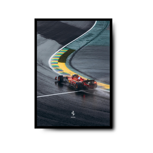 Plakat Ferrari w deszczu