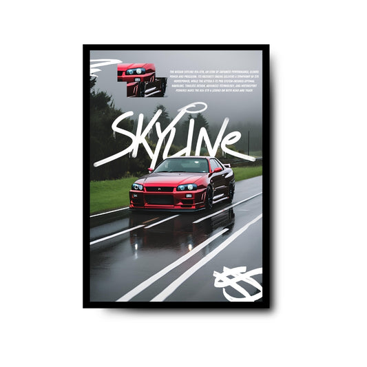 Plakat Nissan Skyline R34 GTR Czerwony
